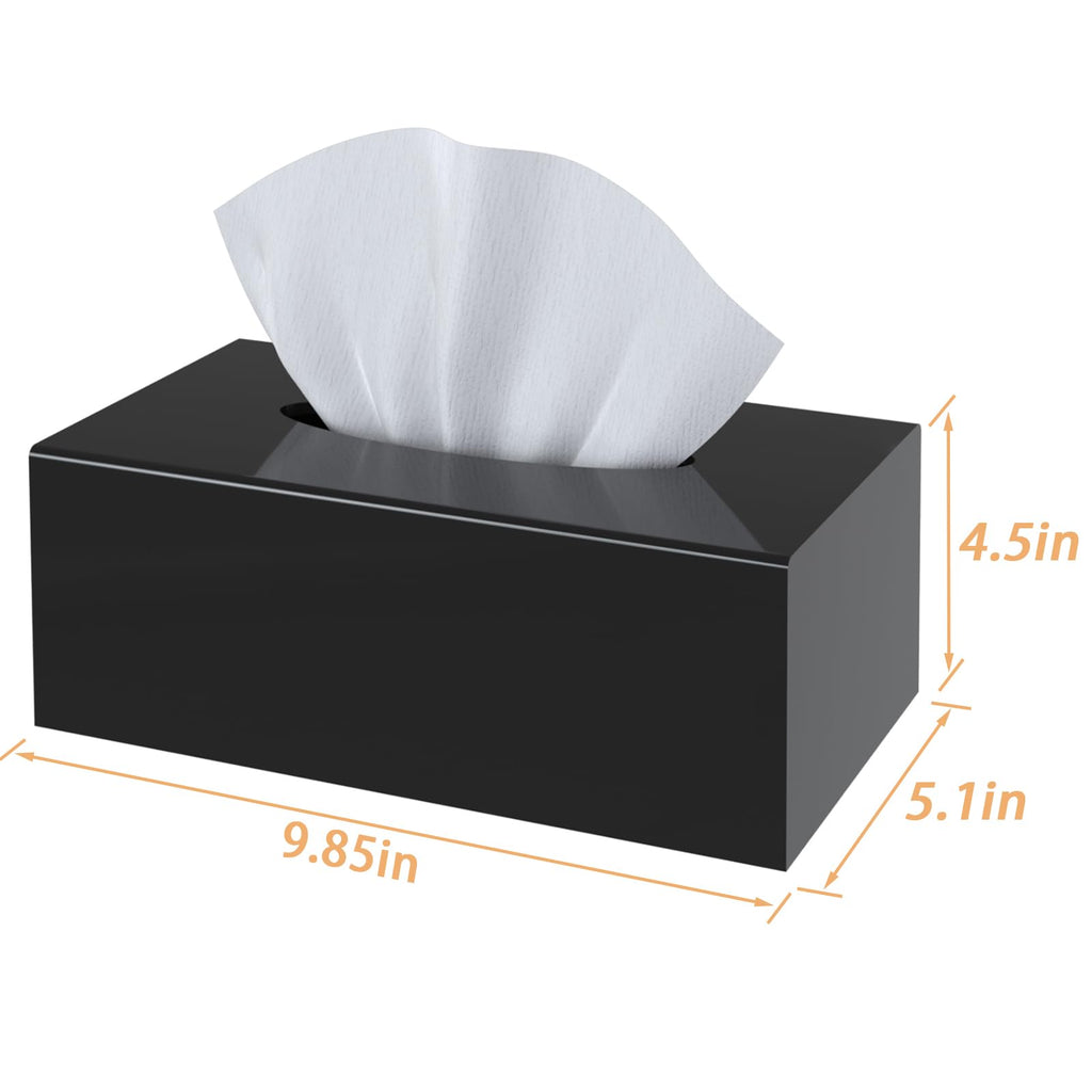 SILUT Tissue Box Cover, Tissue Box Cover Rectangle, Stylish Tissue Box Holder, Facial Tissue Holder for Bathroom, Kitchen Vanity, Countertops, Dressers, Night Stand - Shiny Black