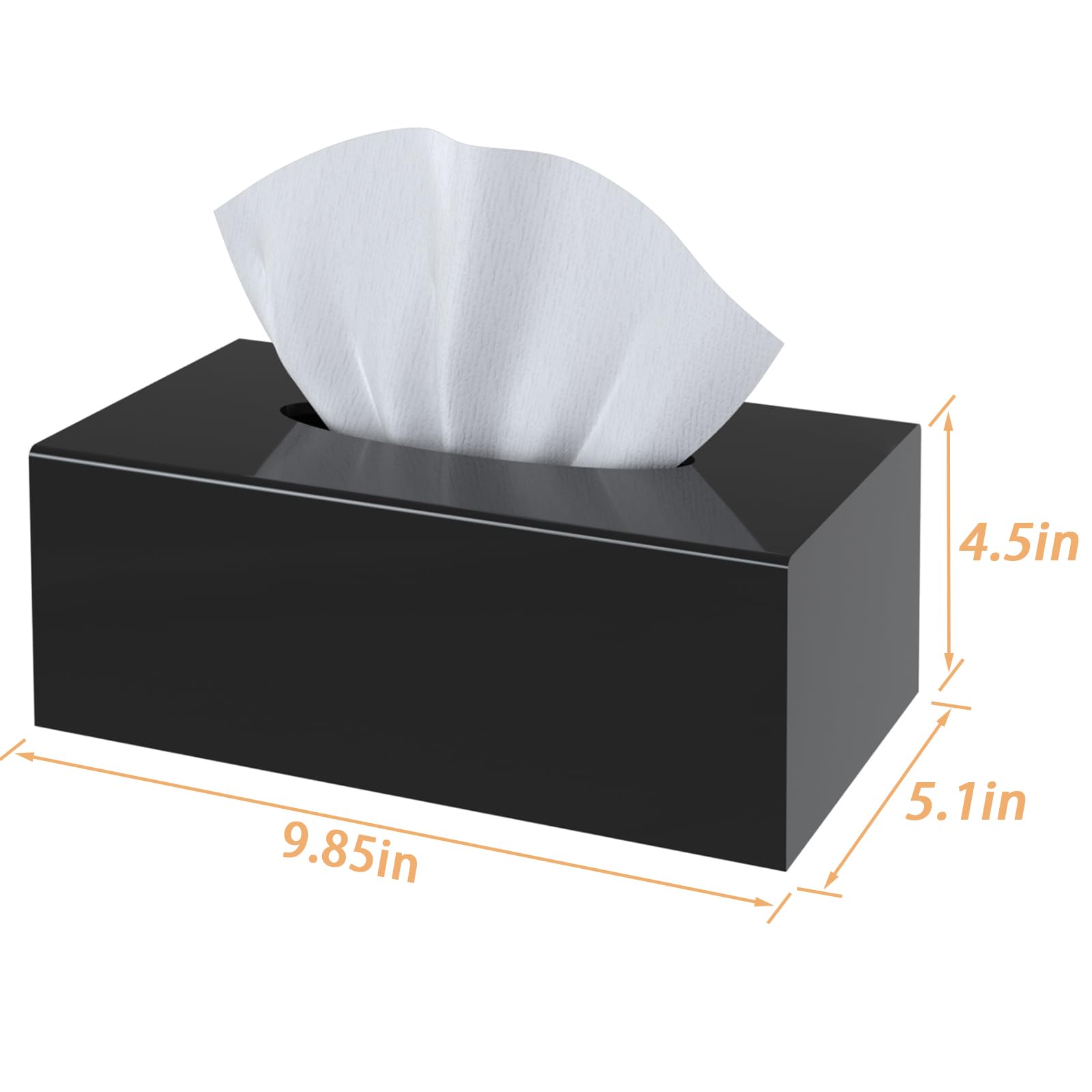 SILUT Tissue Box Cover, Tissue Box Cover Rectangle, Stylish Tissue Box Holder, Facial Tissue Holder for Bathroom, Kitchen Vanity, Countertops, Dressers, Night Stand - Shiny Black