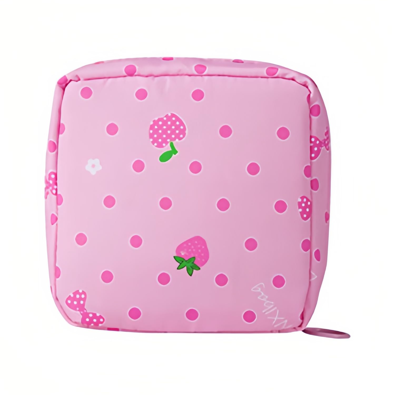 PayPie Sanitary Napkin Storage Bag, Portable Menstrual Pad Bag Tampons Collect Bags, Zipper Nursing Pad Holder Tampon Bag Sanitary Organizer for Women and Girls, 12 * 12 * 4 cm (Pink Strawberry)