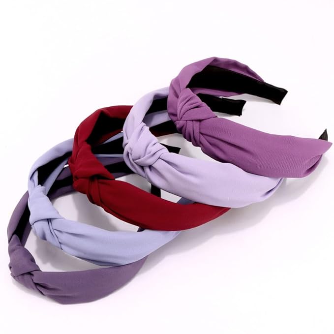 AHONEY 5 Pack Purple Knotted Headbands for Women Trendy Fashion Thick Headbands Top Knot Non Slip Cute Hair Accessories Headband Pack Diademas Para Mujer