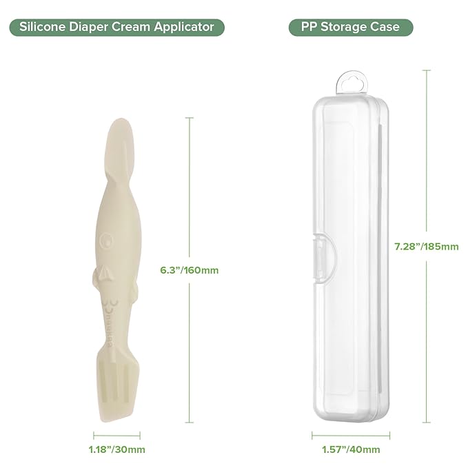 haakaa Baby Diaper Cream Spatula, NoMess Dual-Ended Silicone Diaper Rash Cream Applicator with Hygienic Case, Butt Spatula for Baby, Beige