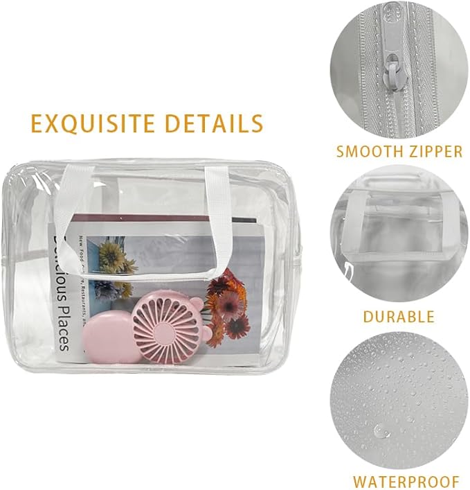 TotePrint Large Clear Transparent Gift Pouch Wash Travel Makeup Cosmetic Bag with Handle for Travel Bathroom Toiletry Organizer (Clear)