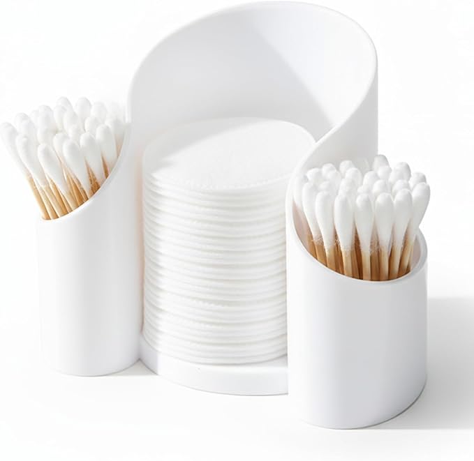 VIPTUVI White Cotton Pad Holder, 3-Compartment Open Top Cups