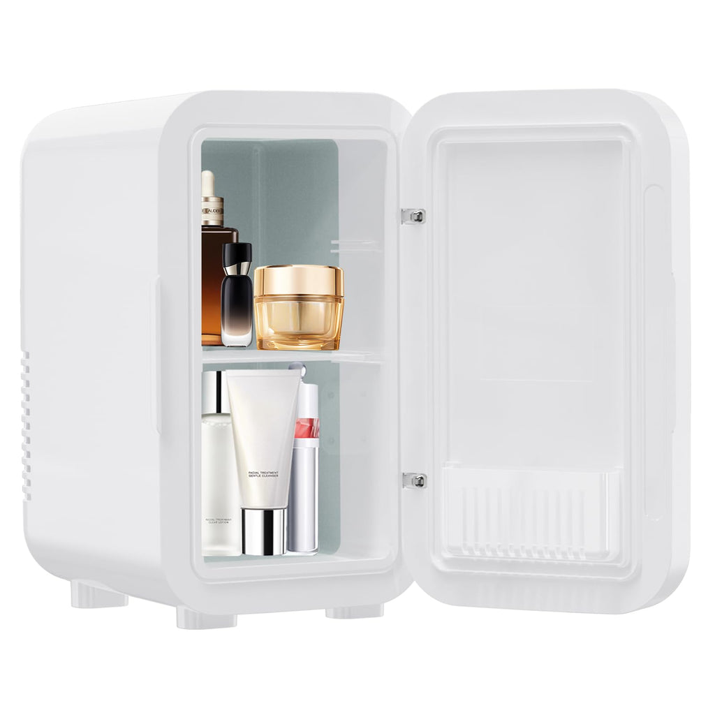 Enventor Mini Refrigerator, 6L/ 8 Can Compact Skincare Fridge AC+DC Power Cooler & Warmer Small Refrigerator for Bedroom, Skincare, Makeup, Cosmetics, Car, Office (White)