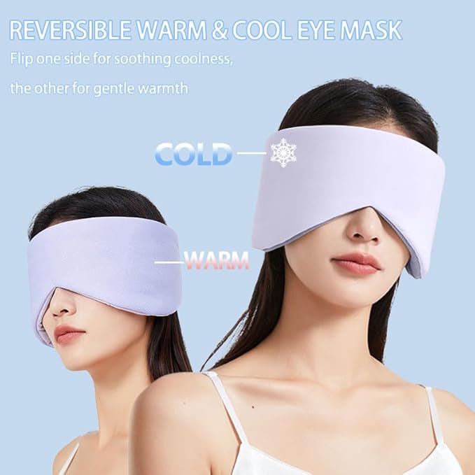 Vettres Reversible Warm & Cool Sleep Mask Wrap-Around Blackout Eye Masks for Side Sleepers Adjustable Unisex Eye Cover for Travel Office & Rest Purple