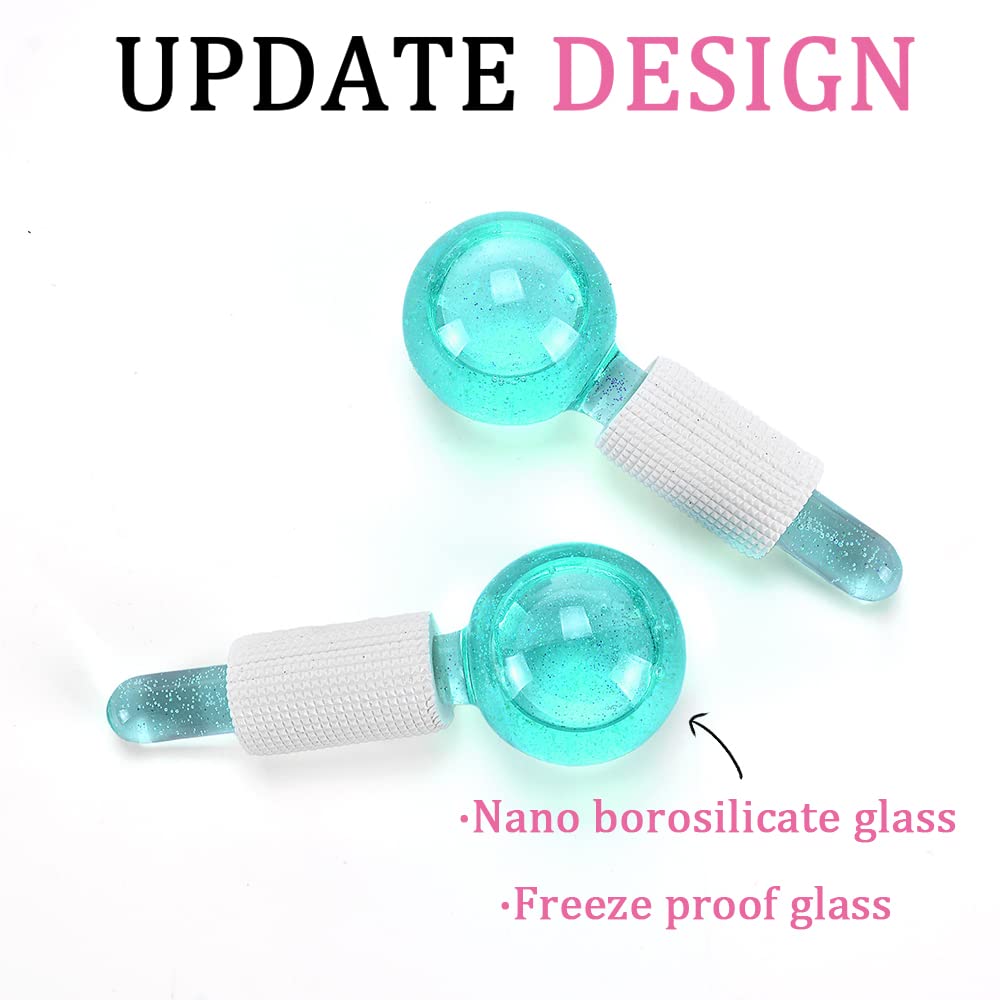 CIBLUTY Ice Globes for Facials- Freezer Free Face Rollers with Essence for Daily Beauty Routines, Skin Massagers Globes Durable Quartz Glass for Reduce Puffiness Skin Cooling (Update Green)