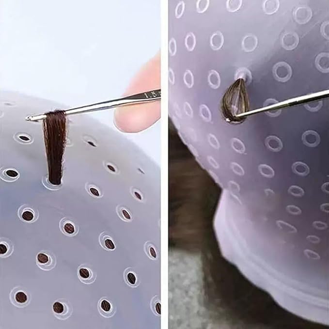 2 Pcs Hair Coloring Highlighting Cap Reusable Silicone Highlight Cap with Hook Hair Dye Cap with Holes Hair Salon Tools Hairdressing Highlighting Kit