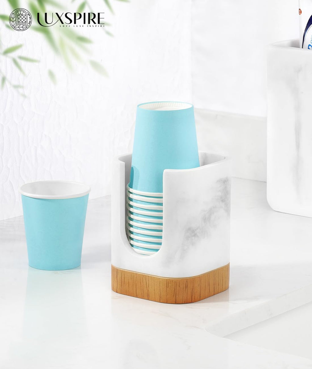 Luxspire Cup Dispenser, Gravel White Resin Holder for 3-5oz Cups