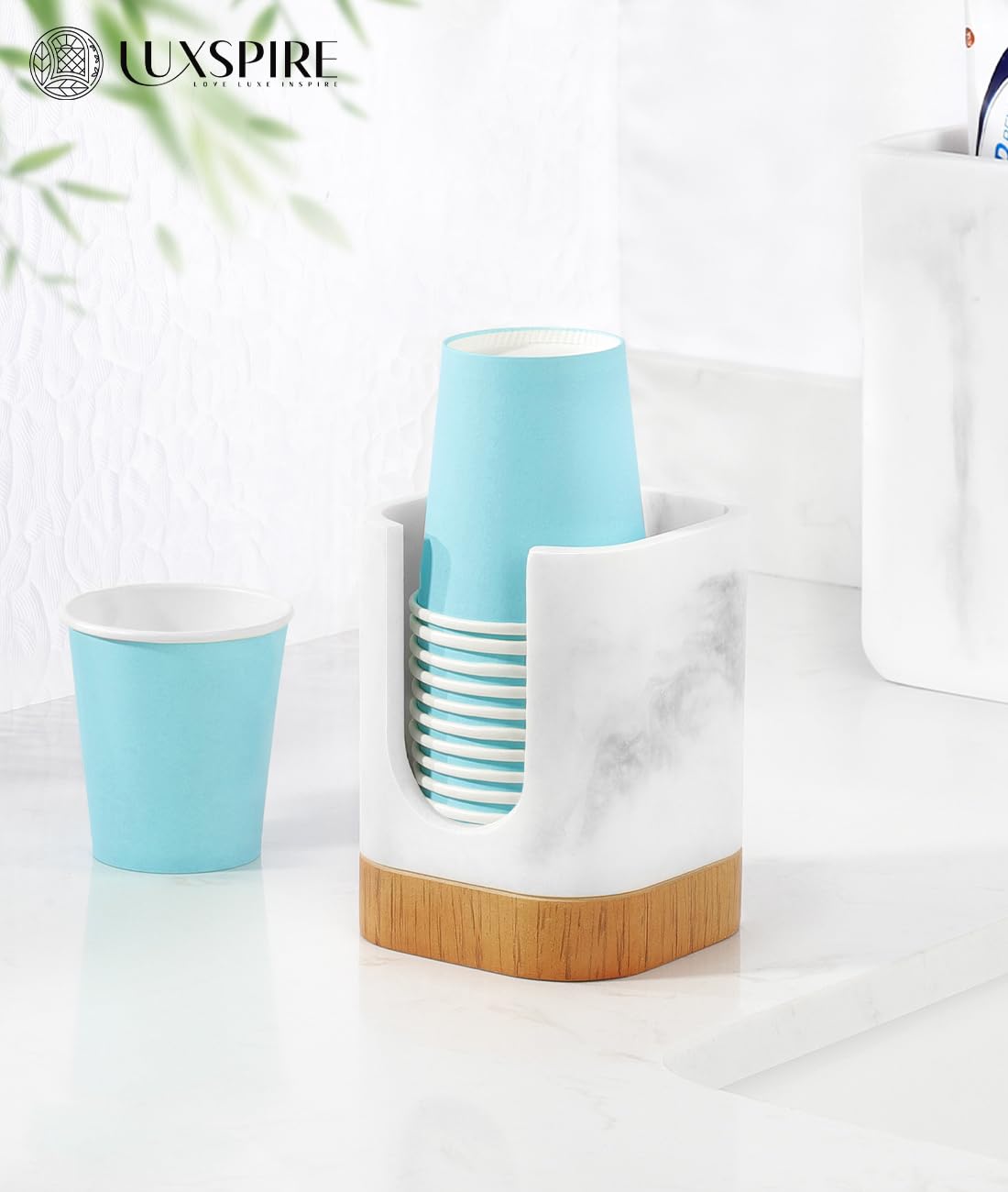 Luxspire Cup Dispenser, Gravel White Resin Holder for 3-5oz Cups