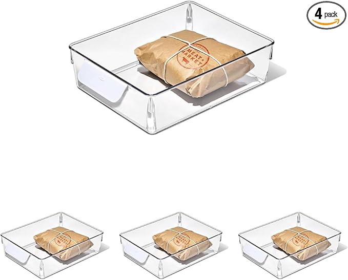 OXO Good Grips Fridge Organization Bin 8 in x 10 in - for Deli Meats, Cheeses, Loose Fruits and More (Pack of 4)