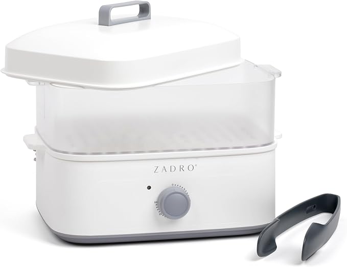 Zadro Towel Steamer with Tongs, 850W Heater, 8L Tray, 1.7L Tank, 30-min Timer for Facials, Manicures, Pedicures, Shaving (13"x12", 120V/850W, 8L, White/Gray)