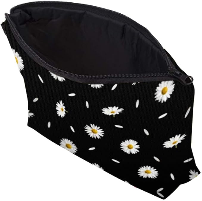 Aiphamy Cute Travel Makeup Bag Cosmetic Bag Small Pouch Gift for Women (Daisy Black)