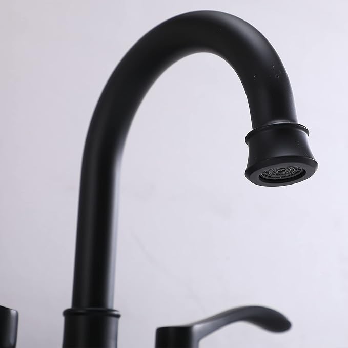 Matte Black Bathroom Sink Faucet, 2-Handle 4 Inch Centerset Lead-Free Modern Commercial, 360° Swivel High-Arc Spout Lavatory Vanity Faucets Set for Sink with Drain & Water Hoses, VALZST050B