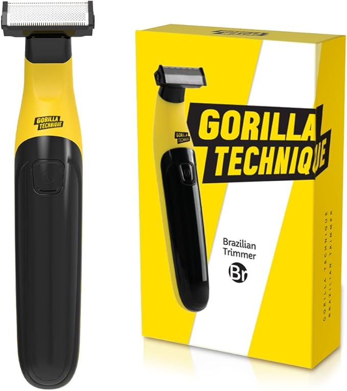 Gorilla Technique Men’s Groin & Body Hair Trimmer – 2-Way Pivot Blade, No-Nick Skin Guard, 4 Trimming Heads, 1–6mm Combs, IPX4 Waterproof, Electric Shaver for Pubic & Ball