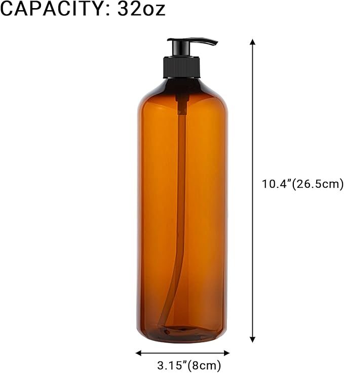 zmybcpack 4 Pack 32 OZ Empty Plastic Pump Bottles, Amber Shampoo Bottles