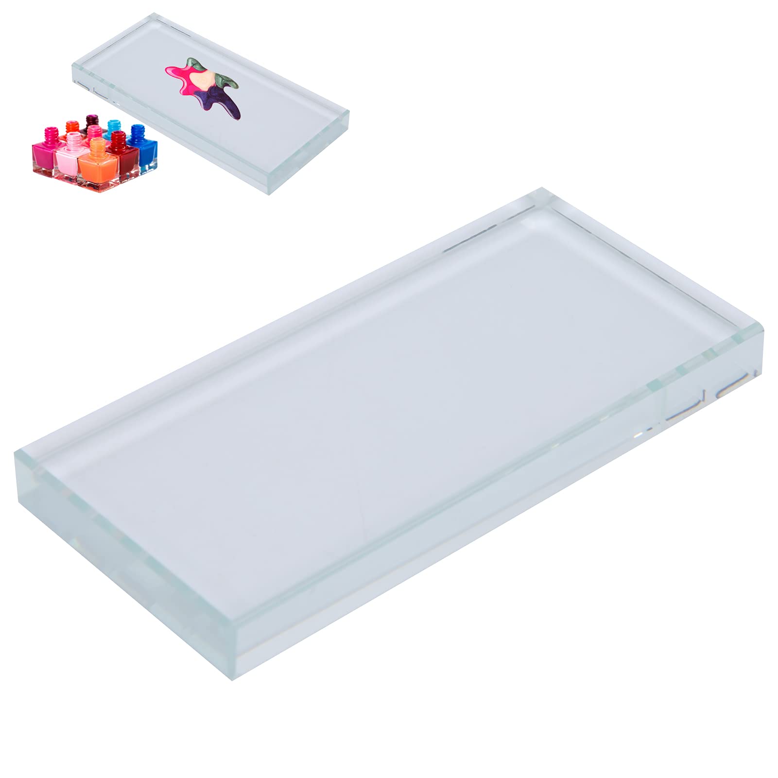 Nail Art Palette, Color Mixing Glass Rectangle Manicure Color Drawing Palette Nail Polish Pigment Mixing Plate False Eyelashes Glue Hold Makeup Palette