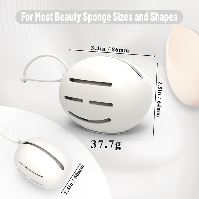 Silicone Makeup Sponge Holder, Triple-Sided Breathable Beauty Blender Case for Travel and Daily Use, Shatterproof Storage, Quick-Drying, and Fits Sponges - White