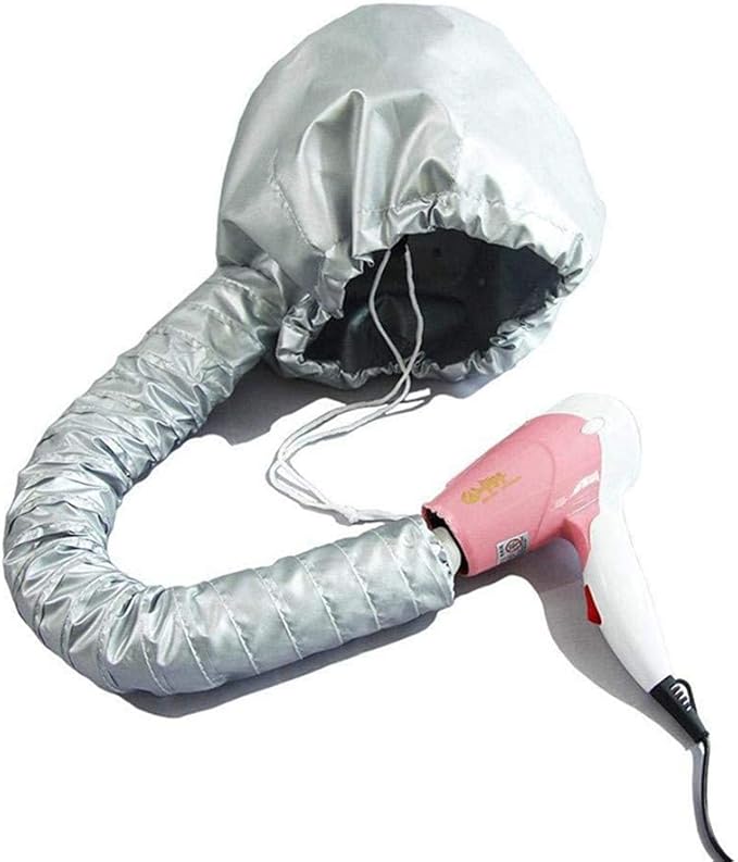 Bonnet Hair Dryer Attachment, Foldable Hair Dryer Cap, Portable Soft Hair Drying Salon Cap with Heat for Hair Treatment (Silver)