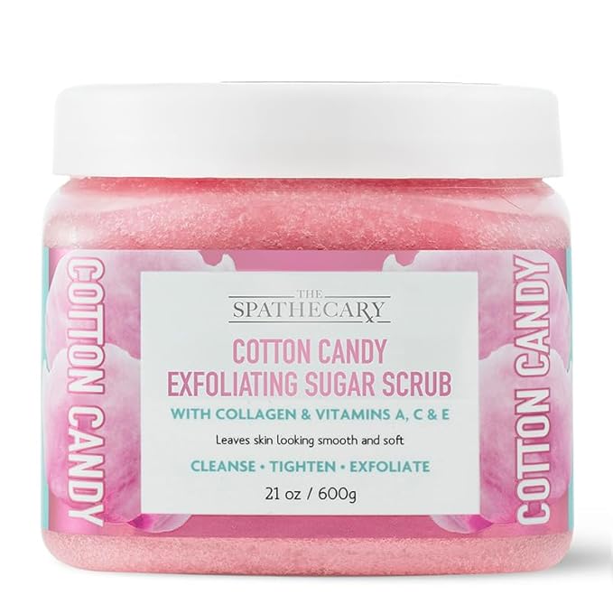 The Spathecary Cotton Candy Sugar Scrub - Exfoliating & Hydrating Body Scrub With Collagen & Vitamin A,C, & E to Help Smooth, Soft & Nourish for Radiant Skin, Body Care Exfoliator & Cleanser, 21 oz