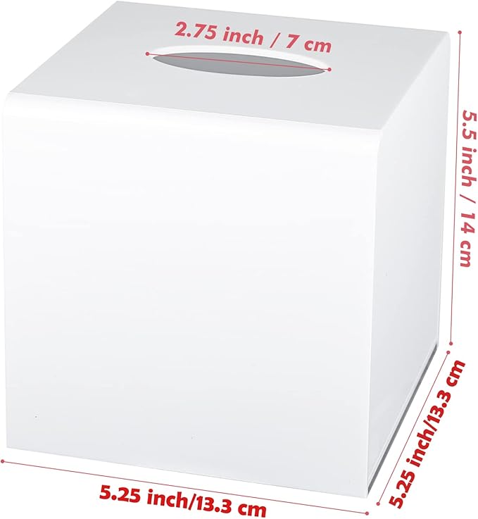 Kamehame Tissue Box Cover Square Acrylic Tissue Holder 5.25x5.25x5.5 Inch White Dryer Sheet Holder Container Tissue Dispenser for Home Bathroom Kitchen and Office