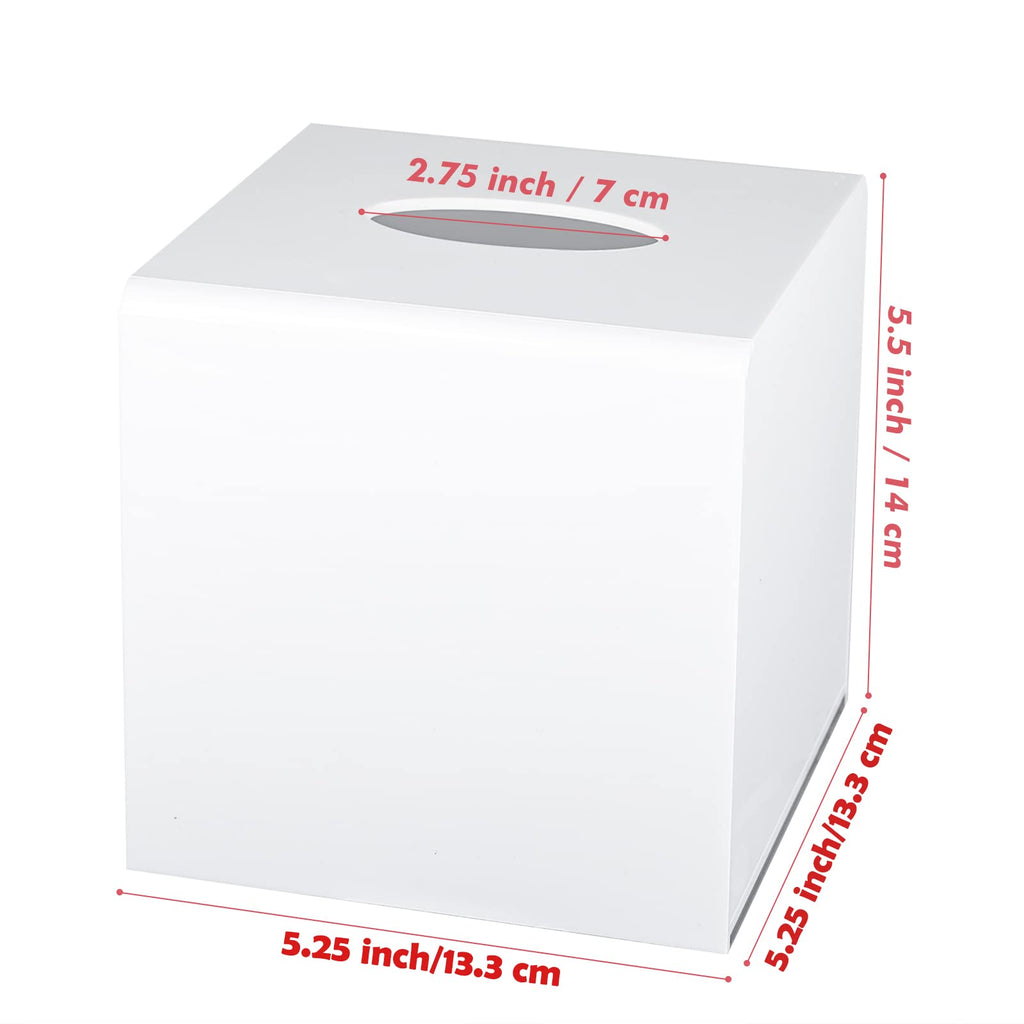 Kamehame Tissue Box Cover Square Acrylic Tissue Holder 5.25x5.25x5.5 Inch White Dryer Sheet Holder Container Tissue Dispenser for Home Bathroom Kitchen and Office