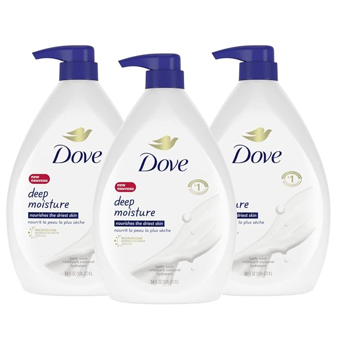 Dove Body Wash, Deeply Nourishing, Value Size 3-Pack – Moisturizing Shower Soap Liquid for Softer, Smoother Skin, 33.8 Oz Ea