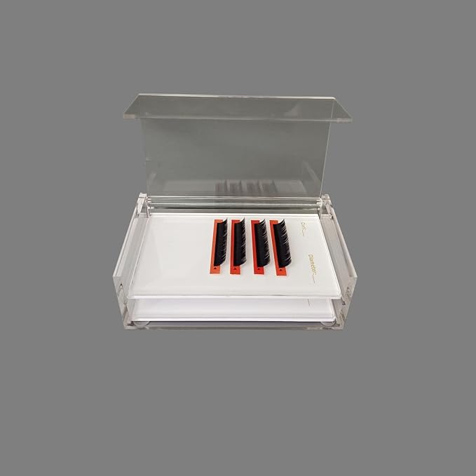 Two Layers Eyelash Grafting Pallet with Cover, Dust-proof Acrylic Lash Tile holder, Eyelash Extensions Storage Gasket Pads 2 Tiers for Beginners Beauty Artist Salon (White)