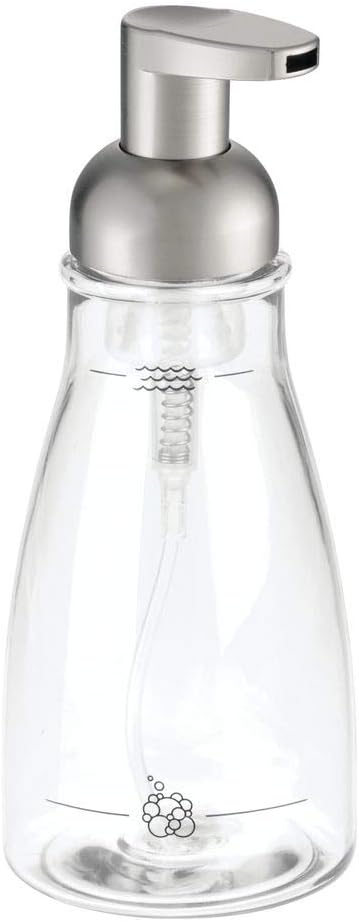 iDesign Foaming Soap Dispenser for Kitchen, Bathroom, Sink, Vanity, 3" x 3" x 7.5", Clear and Brushed Nickel