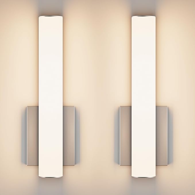 15.7 Inches Modern Bathroom Led Wall Sconces,18W 3000K Hardwired Wall Light with White Acrylic Lampshade,Indoor Bathroom Vanity Light for Mirror Bedroom Living Room Hallway(Nickel,2Pack)
