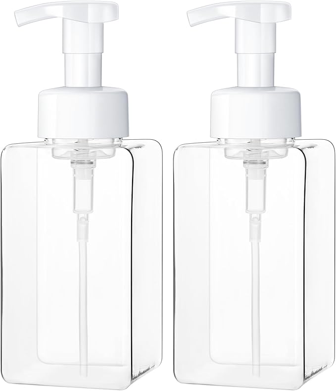 Kzeirm Foaming Soap Dispenser for Bathroom & Kitchen 15 Oz, Refillable Foam Hand Soap Dispenser for Liquid Soap, 2Pcs Foam Pump Bottle with Waterproof Labels, Clear