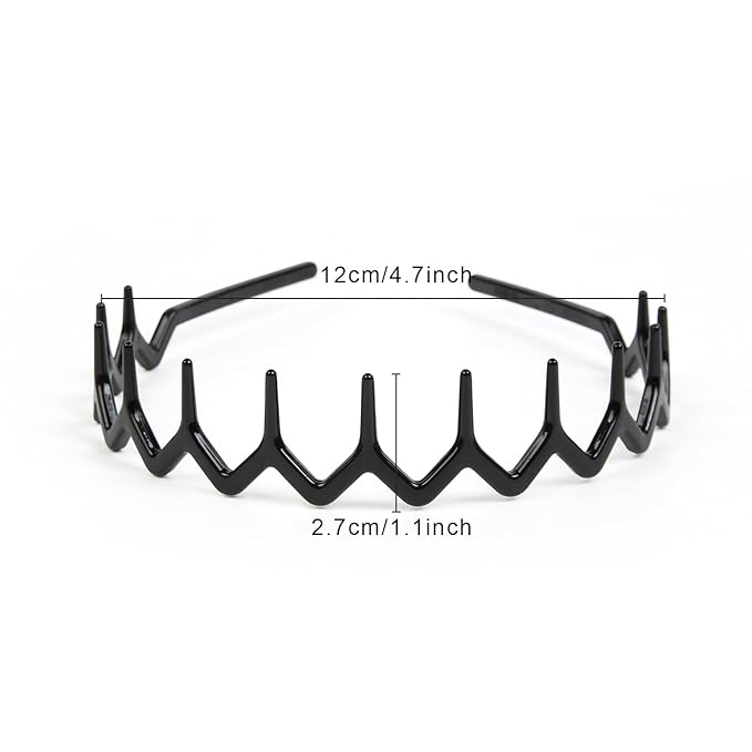 WOVOWOVO Zig Zag Headbands for Women Teen Girls Men, Plastic Hair Bands with Teeth Thin Zigzag Head Bands for Women, Non Slip Black Comb Hairbands Hair Accessories, 4 Packs