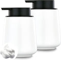 12Oz Hand Soap Dispenser Set - 2 Pack Ceramic Foam Soap Dispenser Set with Easy-to-Press Black Pump, Refillable Mordern Foaming Dish Soap Dispensers for Bathroom & Kitchen (White, Foam Pump)