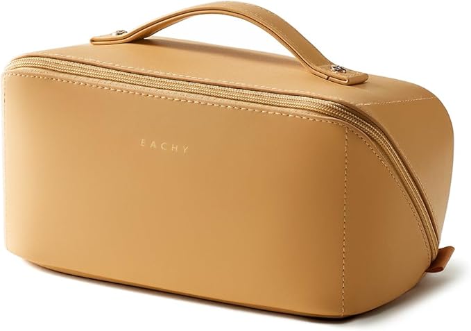 EACHY Travel Makeup Bag,Large Capacity Cosmetic Bags for Women,Portable Pouch Open Flat Toiletry Bag Make up Organizer with Divider and Handle