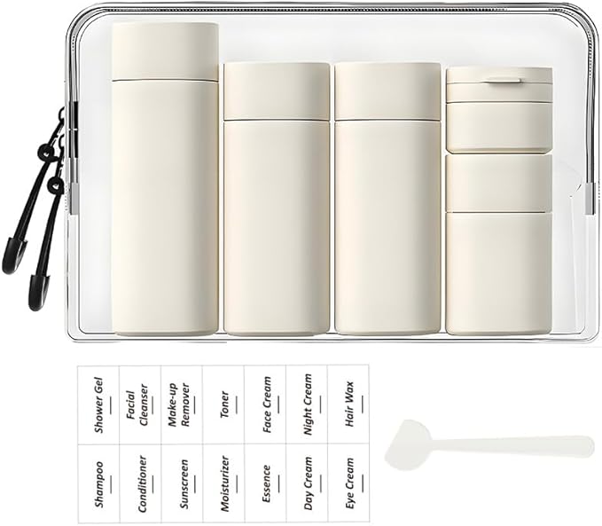 Sprigold 5 Pack Brief and Fashion Travel Bottles TSA Approved, BPA Free Travel Size Containers Refillable Squeeze Bottles for Cosmetic Shampoo Cream Conditioner … (Ancient Nordic Antique White)