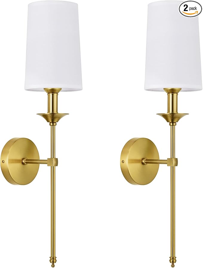 PASSICA DECOR Hardwired Wall Sconces Set of 2 Candle Gold Wall Light for Bedroom Living Room Vanity Hallway Farmhouse Wired Bathroom Sconce