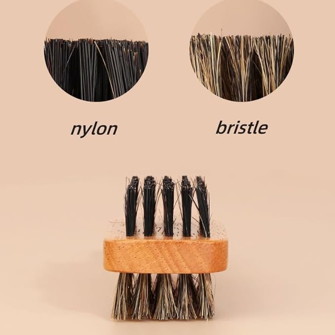Brrnoo Double Sided Beard Brush, Imitation Bristle with Rubber Wood Handle for Men, Mustache Brush, Beard Grooming Tool - Brown