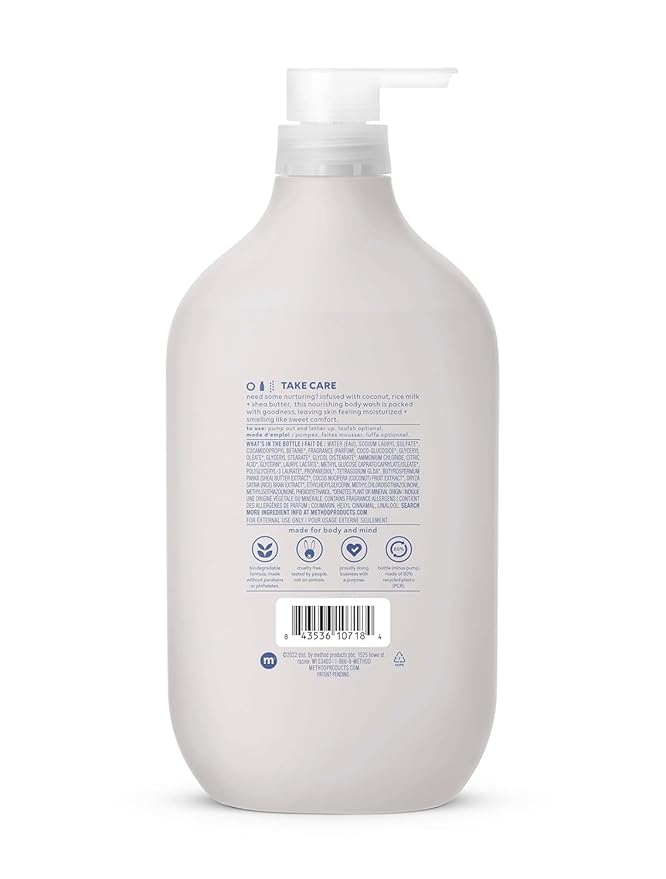 method Body Wash, Simply Nourish - Leaves Skin Feeling Soft & Moisturized, Made Without Parabens, Notes of Coconut, Rice Milk & Shea Butter, 28 Fl Oz