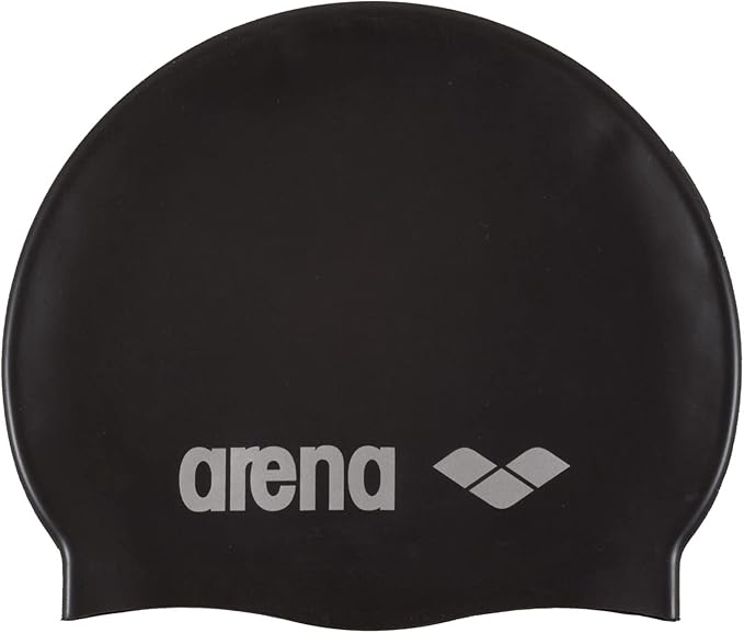 Arena Classic Unisex Soft Silicone Swim Cap for Women and Men, Intensive Training and Racing Comfortable Non-Slip Long Hair Swimming Hat, Black/Silver