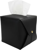Frayot Tissue Box Cover Square, Faux Leather Tissue Holder Organizer with Side Openings for Bathroom, Vanity, Tabletop, Office (1Pack-Black)