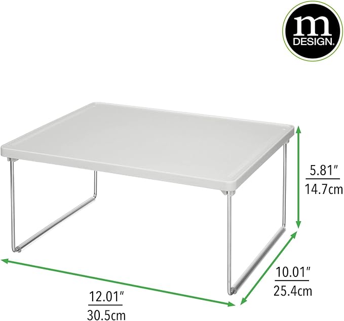 mDesign Metal Stacking Storage Organization for Shelves Inside Cabinets in Kitchen, Pantry, Cupboard, or Fridge/Freezer - Organizer Stand for Food, Plates, Bowls, Mugs, Ligne Collection - Stone Gray