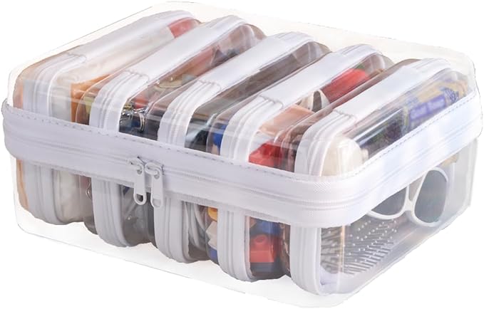 WELPIRT 6 pcs Zipper Pouches, Hard Shell Toiletry Bag, Stackable Travel Organizer, Cosmetic Bags, Transparent Diaper Bag, Storage Cases (Tall M + 5S)
