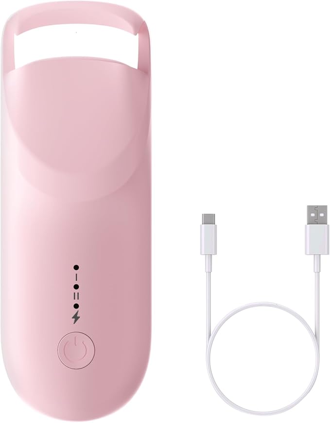Heated Eyelash Curler, 10s Fast Heating Portable Electric Lash Curler, Type-C Rechargeable Travel Eye Lash Curlers with Anti-Scalding Silicone Pad, 2 Temp Modes & 24H Long Lasting Curves (Pink)