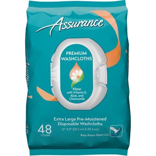 Assurance Premium Pre-moistened Disposable Washcloths, Extra Large, 48ct, Multipack of 4 (192 Wipes Total)