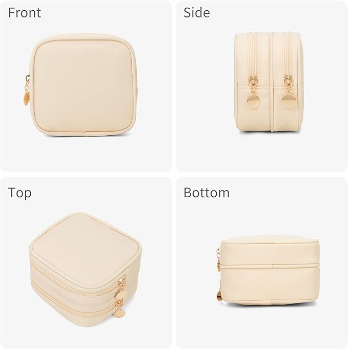 XIAOLER Small Makeup Pouch, Double Zipper Cosmetic Bag, Travel Makeup Bag, Cute Makeup Bag for Purse, Mini Toiletry Bag (sand)