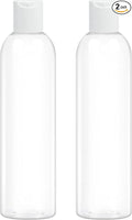 ZLEVEAYN 2 Pack 8 oz Clear Plastic Bottles with White Disc Caps Refillable Empty Squeeze Containers Cosmetic Bottles for Toiletries Conditioner Shampoo Lotions Gels