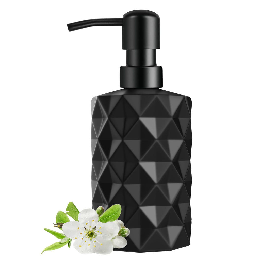 Glass Soap Dispenser with Plastic Pump, 330ml/11oz. Liquid Hand Soap Dispenser for Bathroom and Kitchen, Hand-Pump Dispenser for Dishwashing Liquid, Lotion, Soap, Essential Oil (Matte Black)