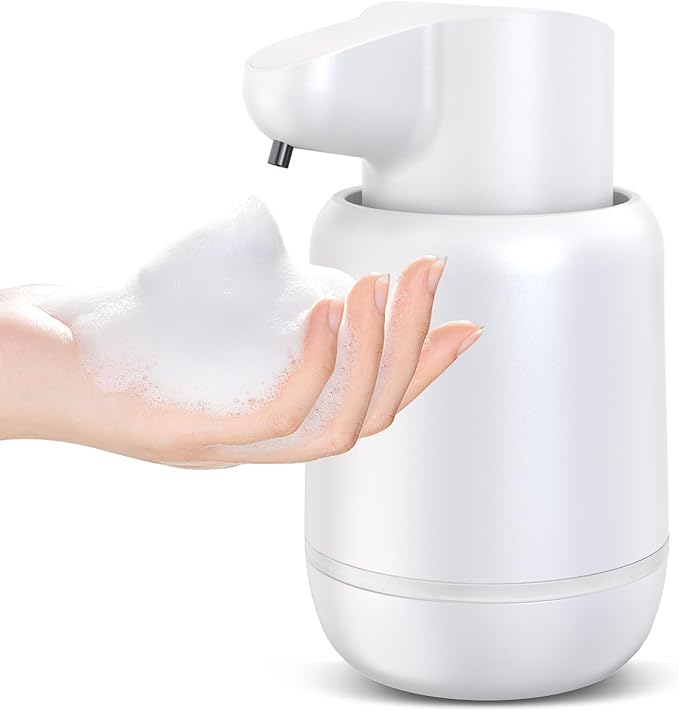 Automatic Soap Dispenser, Rechargeable & Touchless with 4 Adjustable Levels, 15oz/420ml, Waterproof, Wall Mountable for Kitchen, Bathroom, Hotel (Foam, White)