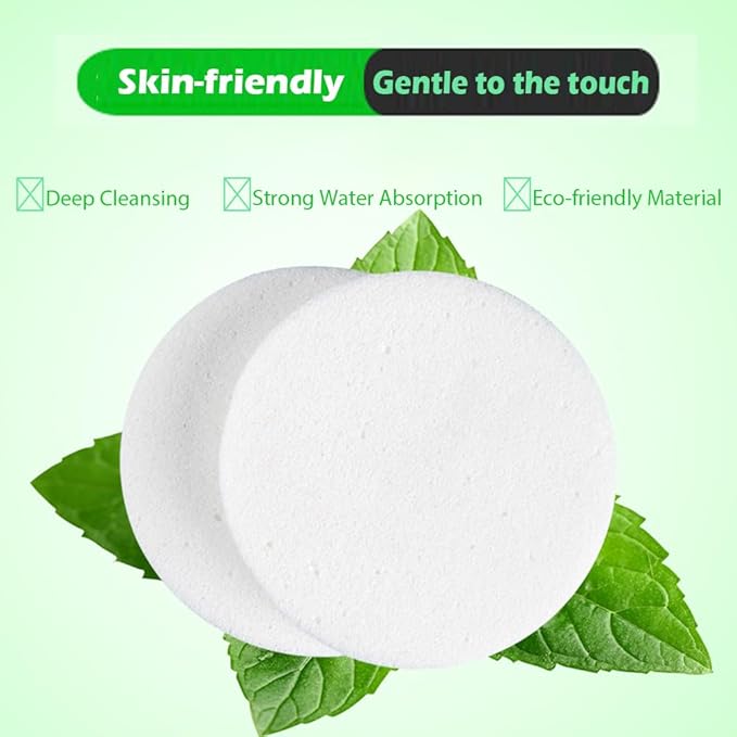 Tegelrying Facial Sponge Compressed,60 Pcs PVA Professional Makeup Removal Wash Round Face Sponges Spa Pads Exfoliating Cleansing for Women,White