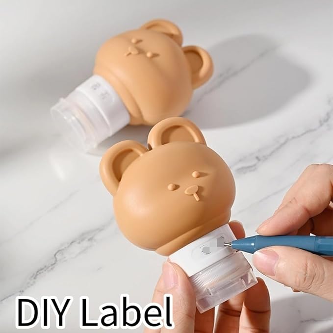 SIFRTOA Cute Bear Travel Bottles Set for Toiletries 3 Pack 2.8oz 80ML Leak Proof Silicone Containers for Conditioner Shampoo Lotion (Brown)
