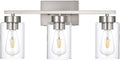 A1A9 3-Light Bathroom Vanity Light, Modern Brushed Nickel Wall Lights with Clear Glass Shades, Bathroom Wall Sconce Lamp for Mirror Living Room Bedroom Hallway